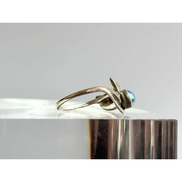 London Blue Topaz Ocean Drop 14k Accents Sterling Silver 925 Vintage Ring - sz 5